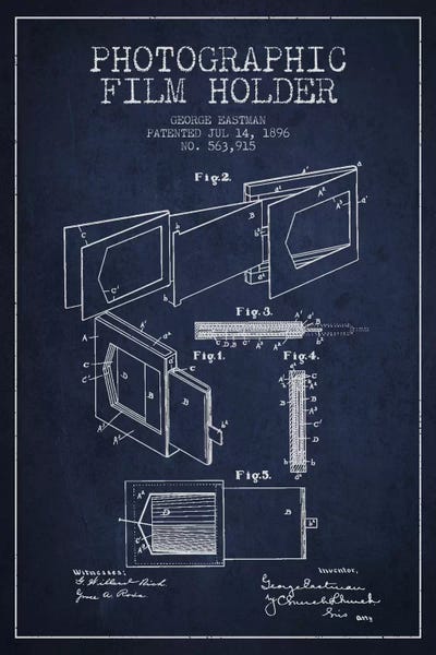 Electronics & Communication Blueprints: Film Holder Navy Blue Patent Blueprint by Aged Pixel