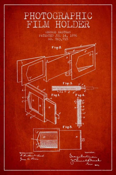 Film Holder Red Patent Blueprint by Aged Pixel metal wall art
