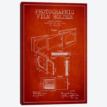 Film Holder Red Patent Blueprint Canvas Print #ADP514} by Aged Pixel Canvas Wall Art