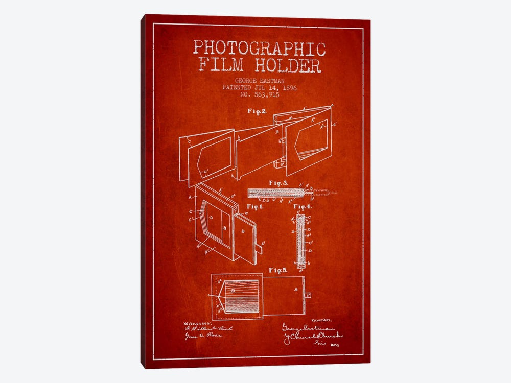 Film Holder Red Patent Blueprint by Aged Pixel 1-piece Canvas Art