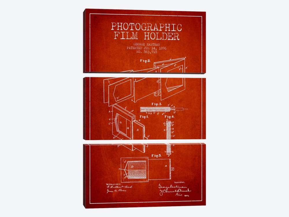 Film Holder Red Patent Blueprint by Aged Pixel 3-piece Canvas Artwork