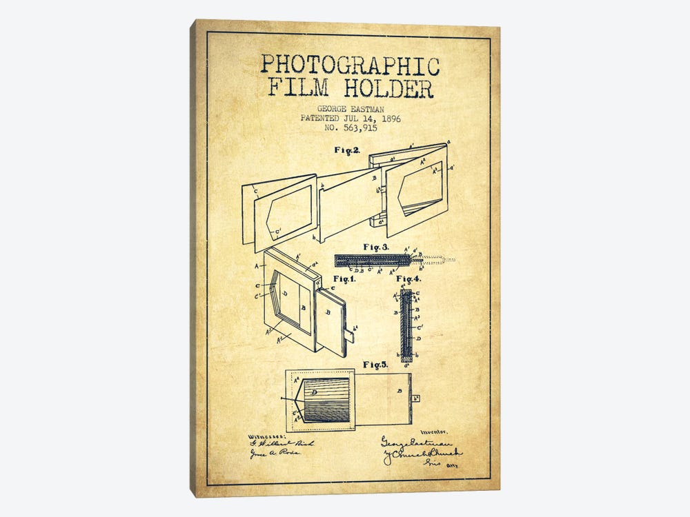 Film Holder Vintage Patent Blueprint by Aged Pixel 1-piece Canvas Print