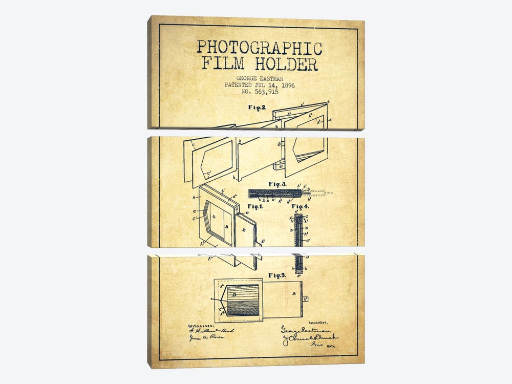 Film Holder Vintage Patent Blueprint by Aged Pixel 3-piece Canvas Print