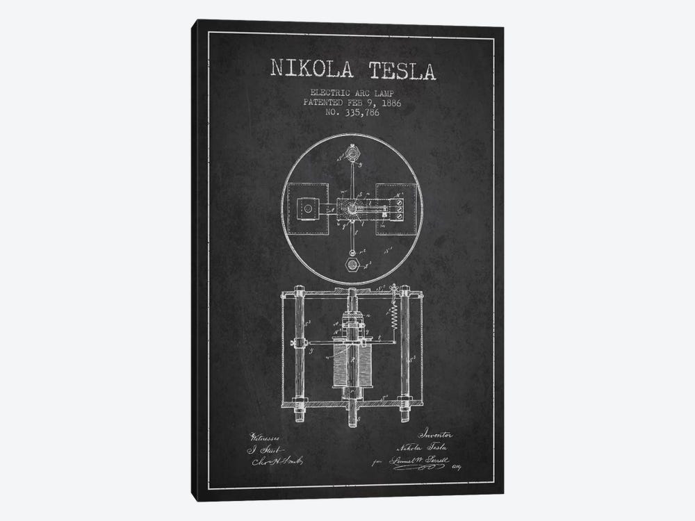 Tesla Arc Lamp Charcoal Patent Blueprint by Aged Pixel 1-piece Canvas Wall Art