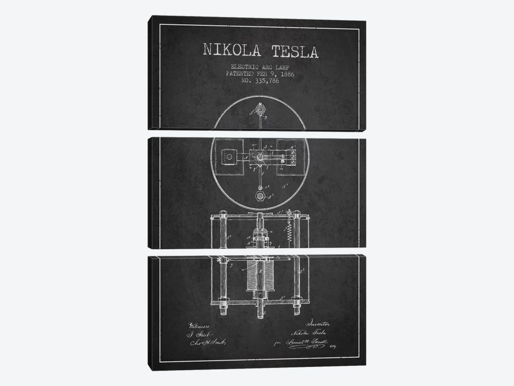 Tesla Arc Lamp Charcoal Patent Blueprint by Aged Pixel 3-piece Canvas Art