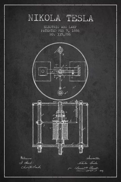 Engineering & Machinery Blueprints: Tesla Arc Lamp Charcoal Patent Blueprint by Aged Pixel