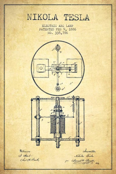 Aged Pixel: Tesla Arc Lamp Vintage Patent Blueprint by Aged Pixel