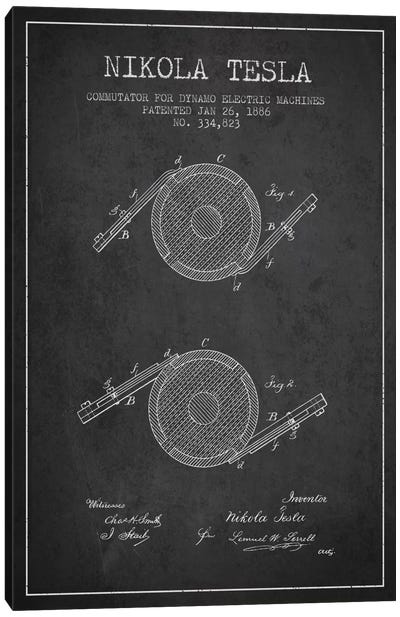 Tesla Commutator Charcoal Patent Blueprint Canvas Art Print - Engineering & Machinery Blueprints