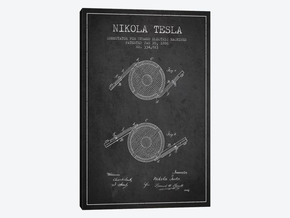 Tesla Commutator Charcoal Patent Blueprint by Aged Pixel 1-piece Canvas Artwork