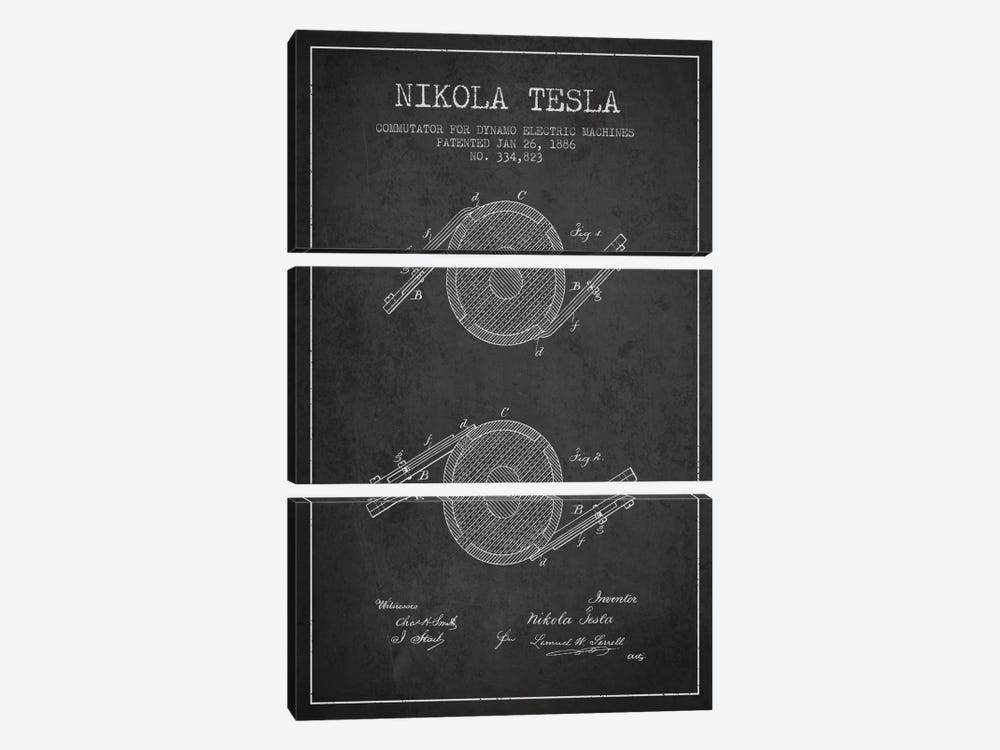 Tesla Commutator Charcoal Patent Blueprint by Aged Pixel 3-piece Canvas Art