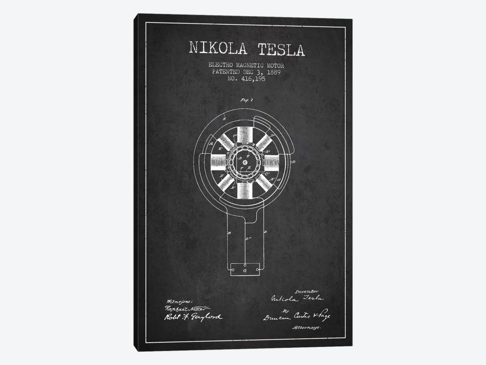 Tesla Electromagnetic Charcoal Patent Blueprint by Aged Pixel 1-piece Art Print