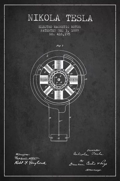 Engineering & Machinery Blueprints: Tesla Electromagnetic Charcoal Patent Blueprint by Aged Pixel