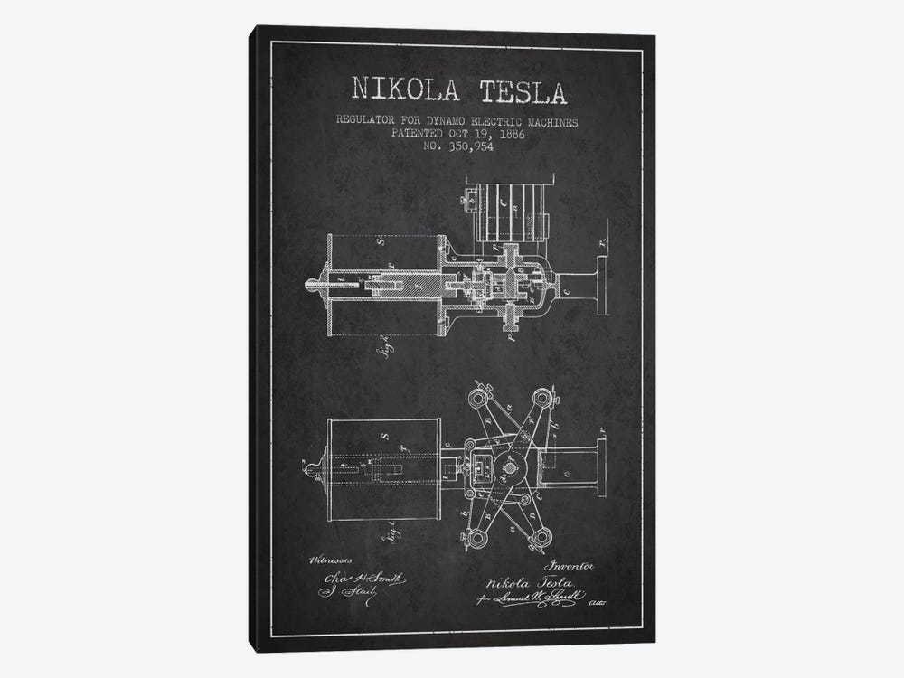 Tesla Regulator Charcoal Patent Blueprint by Aged Pixel 1-piece Canvas Art Print