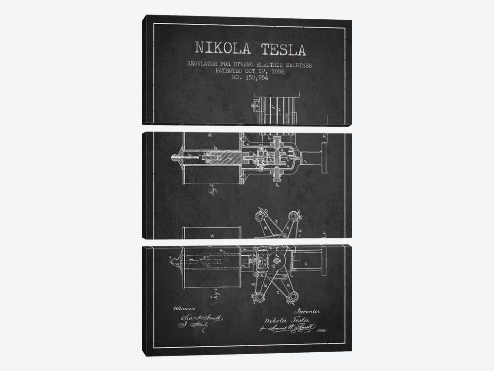 Tesla Regulator Charcoal Patent Blueprint by Aged Pixel 3-piece Art Print