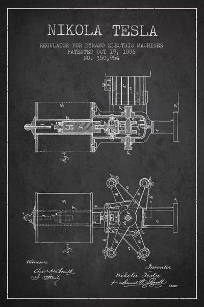 Engineering & Machinery Blueprints: Tesla Regulator Charcoal Patent Blueprint by Aged Pixel