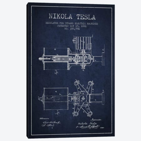 Tesla Regulator Navy Blue Patent Blueprint Canvas Print #ADP533} by Aged Pixel Canvas Print