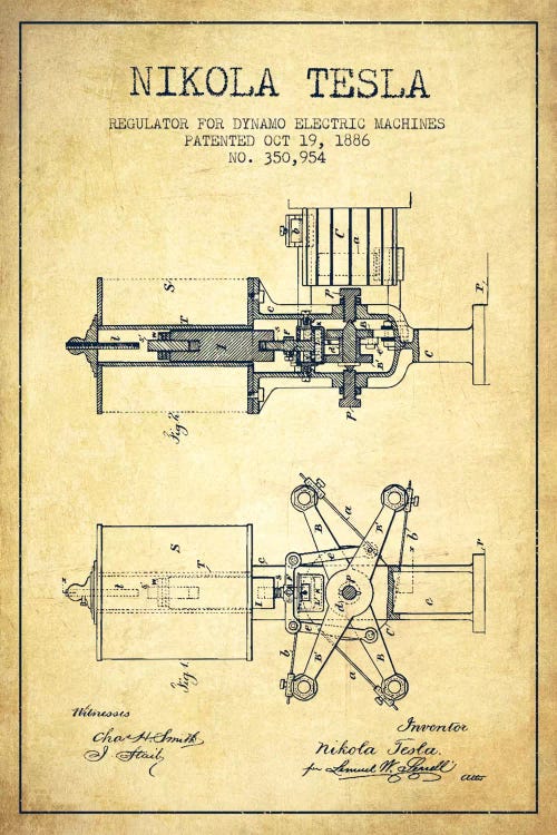 Tesla Regulator Vintage Patent Blueprint