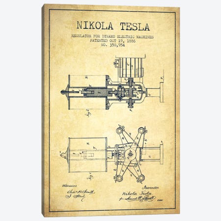 Tesla Regulator Vintage Patent Blueprint Canvas Print #ADP535} by Aged Pixel Canvas Art