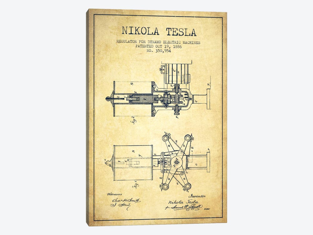 Tesla Regulator Vintage Patent Blueprint by Aged Pixel 1-piece Art Print