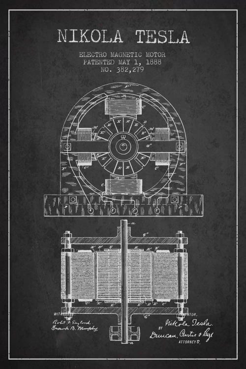 Electro Motor Charcoal Patent Blueprint by Aged Pixel wall art