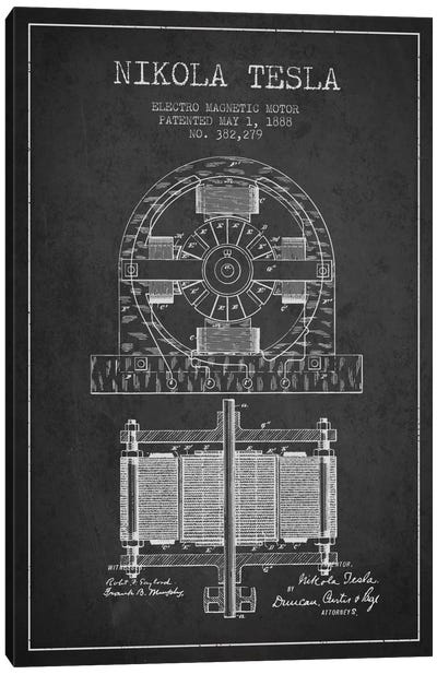Electro Motor Charcoal Patent Blueprint Canvas Art Print - Engineering & Machinery Blueprints