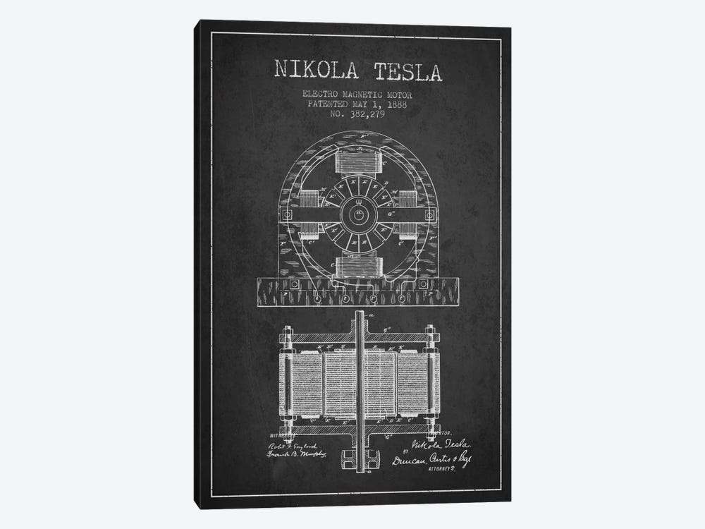 Electro Motor Charcoal Patent Blueprint by Aged Pixel 1-piece Canvas Wall Art
