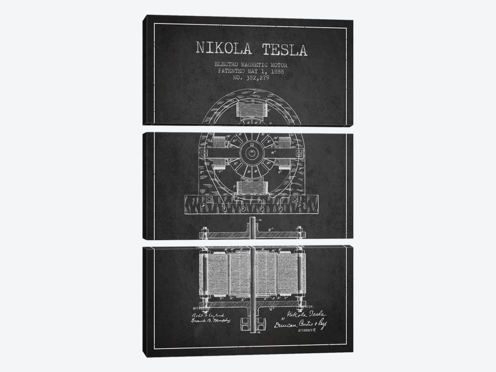 Electro Motor Charcoal Patent Blueprint by Aged Pixel 3-piece Canvas Artwork