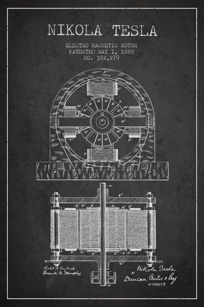 Engineering & Machinery Blueprints: Electro Motor Charcoal Patent Blueprint by Aged Pixel
