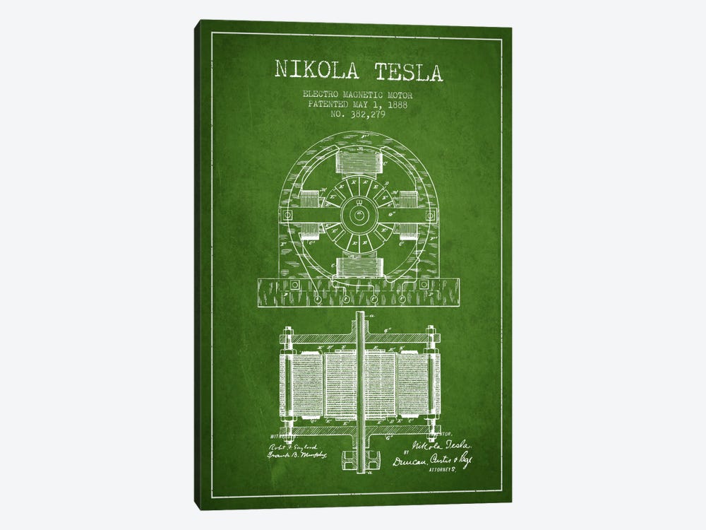 Electro Motor Green Patent Blueprint by Aged Pixel 1-piece Art Print