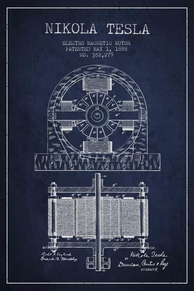 Aged Pixel: Electro Motor Navy Blue Patent Blueprint by Aged Pixel