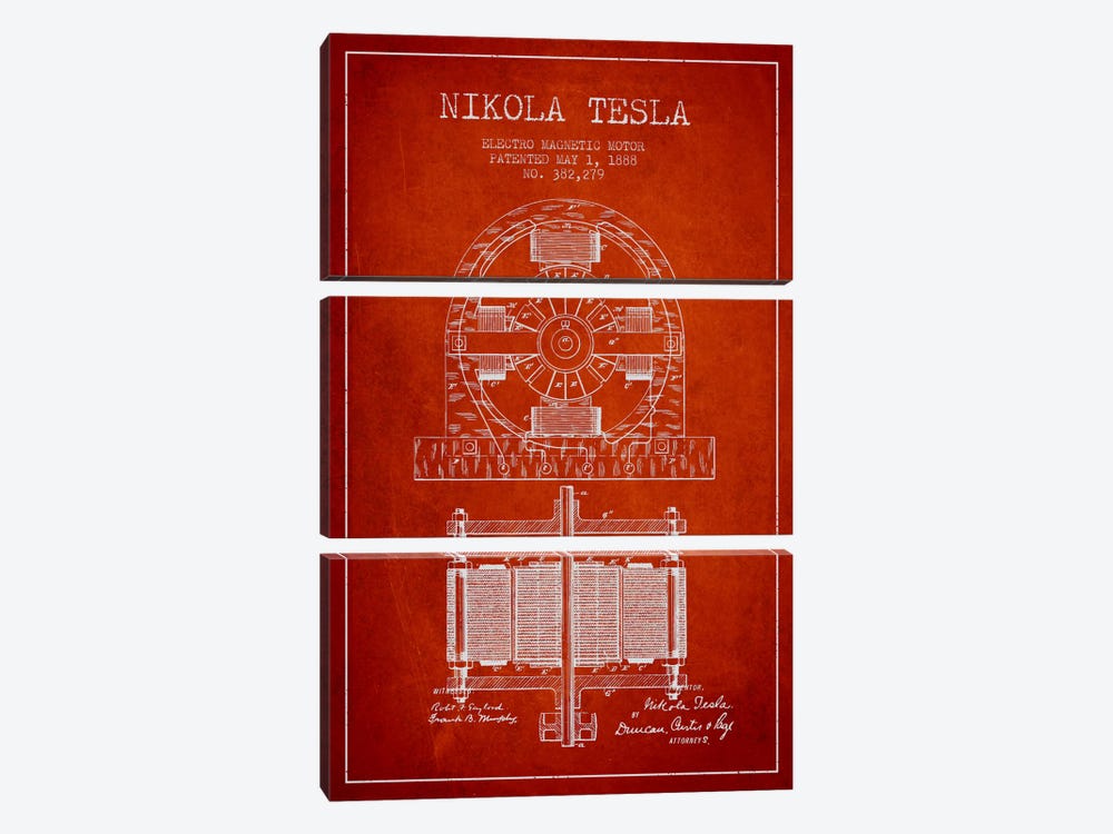 Electro Motor Red Patent Blueprint by Aged Pixel 3-piece Art Print
