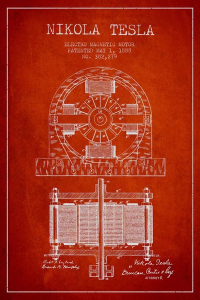 Engineering & Machinery Blueprints: Electro Motor Red Patent Blueprint by Aged Pixel