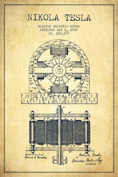 Electro Motor Vintage Patent Blueprint by Aged Pixel canvas print