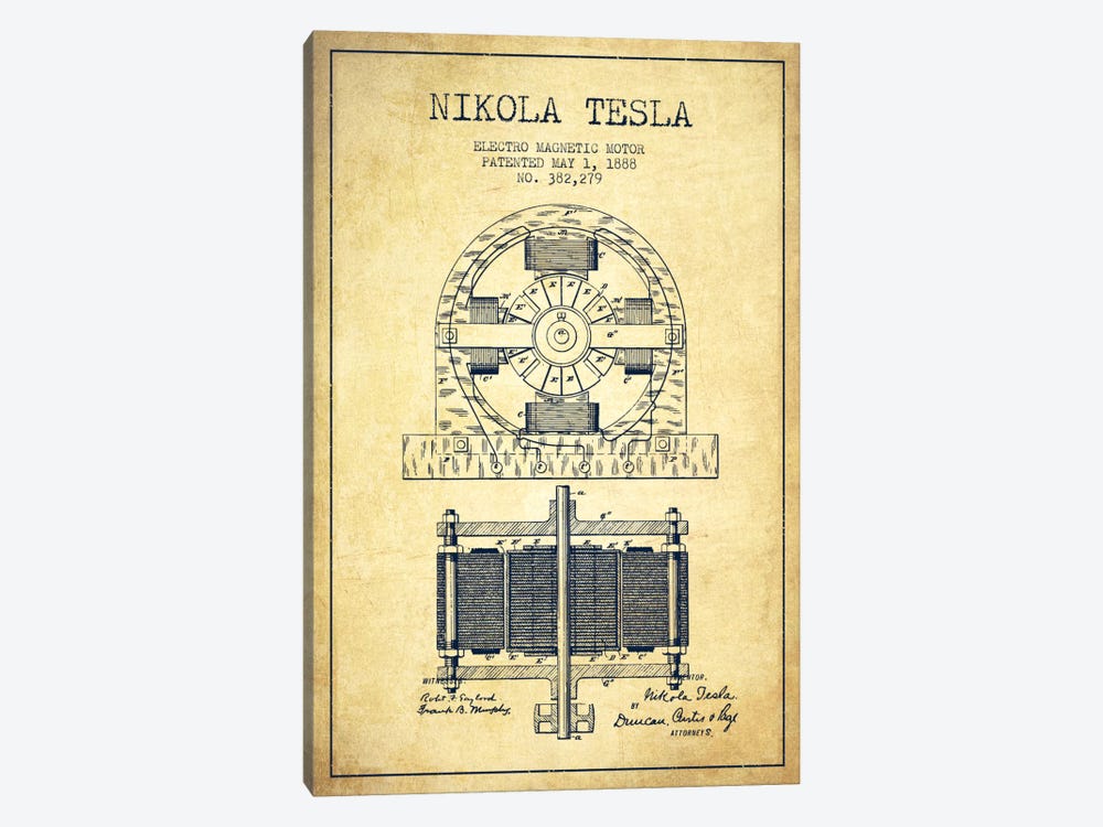 Electro Motor Vintage Patent Blueprint by Aged Pixel 1-piece Art Print