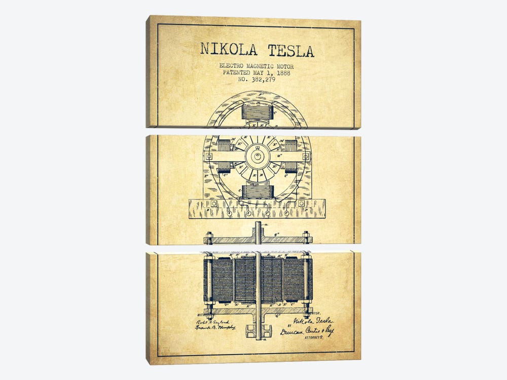 Electro Motor Vintage Patent Blueprint by Aged Pixel 3-piece Canvas Art Print