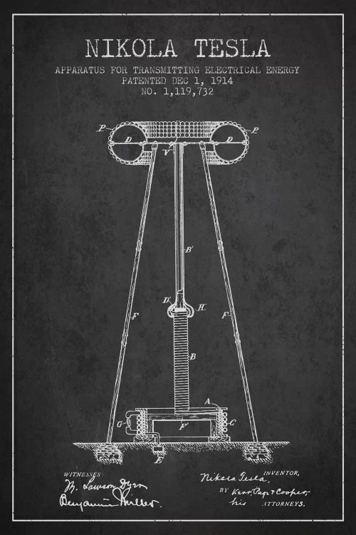 Tesla Apparatus Energy Charcoal Patent Blueprint