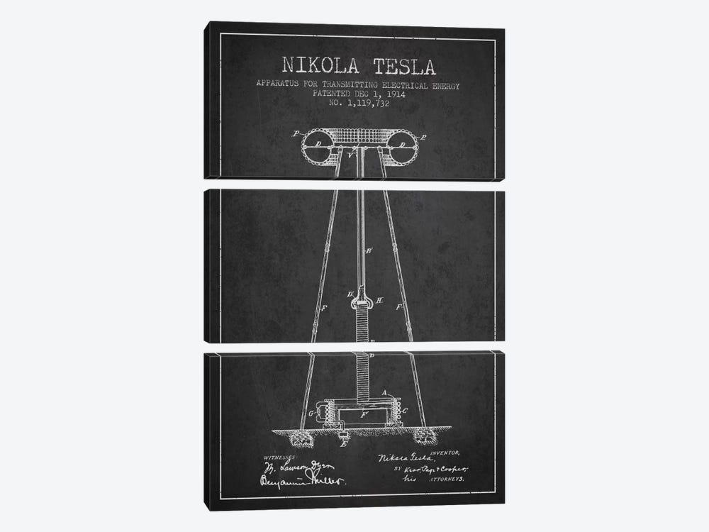 Tesla Apparatus Energy Charcoal Patent Blueprint by Aged Pixel 3-piece Canvas Artwork