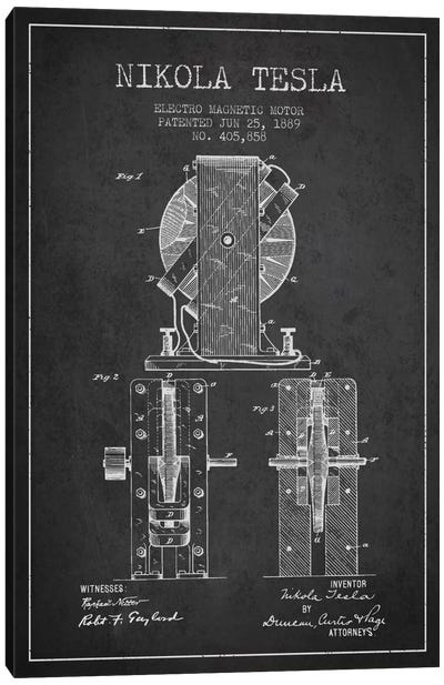 Electro Motor Charcoal Patent Blueprint Canvas Art Print - Engineering & Machinery Blueprints
