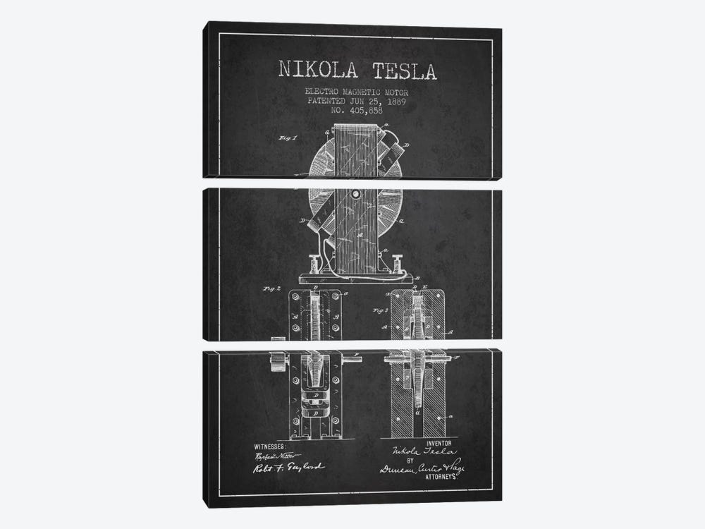 Electro Motor Charcoal Patent Blueprint by Aged Pixel 3-piece Canvas Print