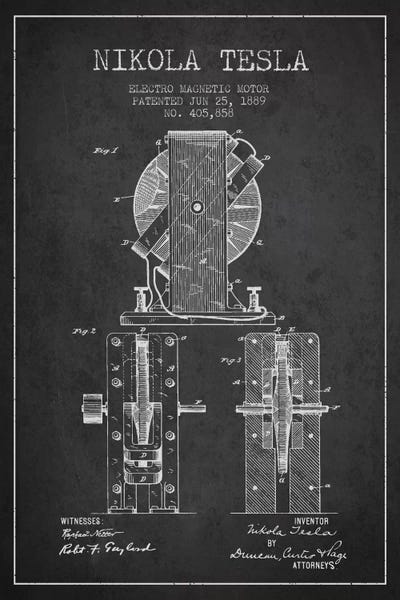 Engineering & Machinery Blueprints: Electro Motor Charcoal Patent Blueprint by Aged Pixel
