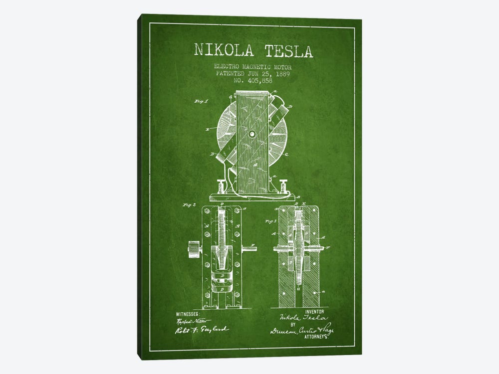 Electro Motor Green Patent Blueprint by Aged Pixel 1-piece Canvas Artwork