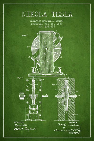 Engineering & Machinery Blueprints: Electro Motor Green Patent Blueprint by Aged Pixel