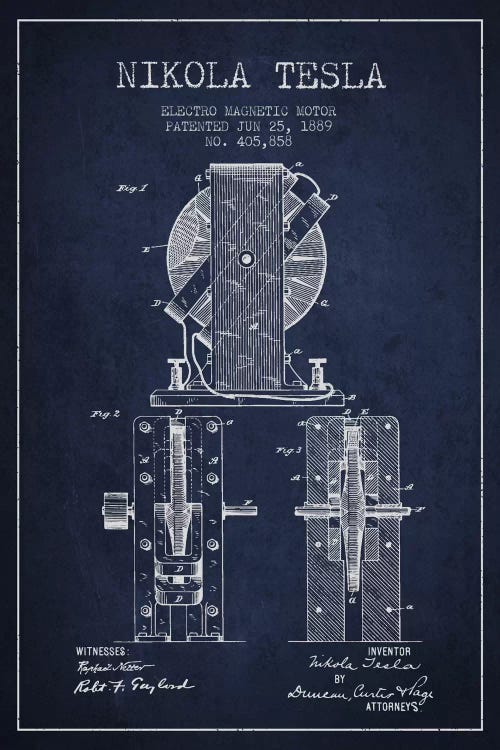 Electro Motor Navy Blue Patent Blueprint