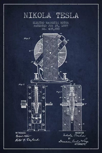 Aged Pixel: Electro Motor Navy Blue Patent Blueprint by Aged Pixel