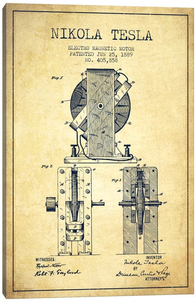 Electro Motor Vintage Patent Blueprint Canvas Art Print - Aged Pixel: Engineering & Machinery