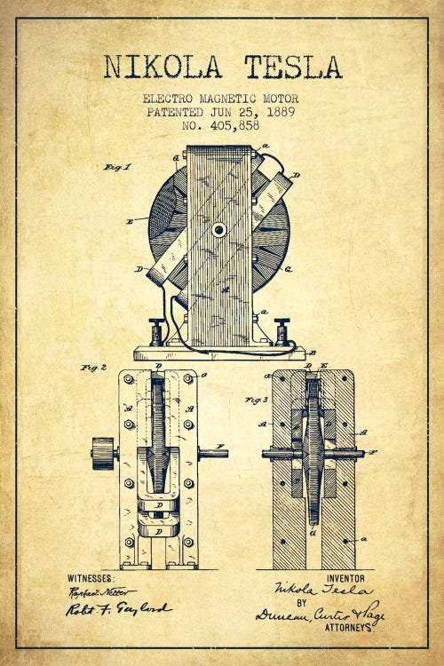 Electro Motor Vintage Patent Blueprint by Aged Pixel wall art