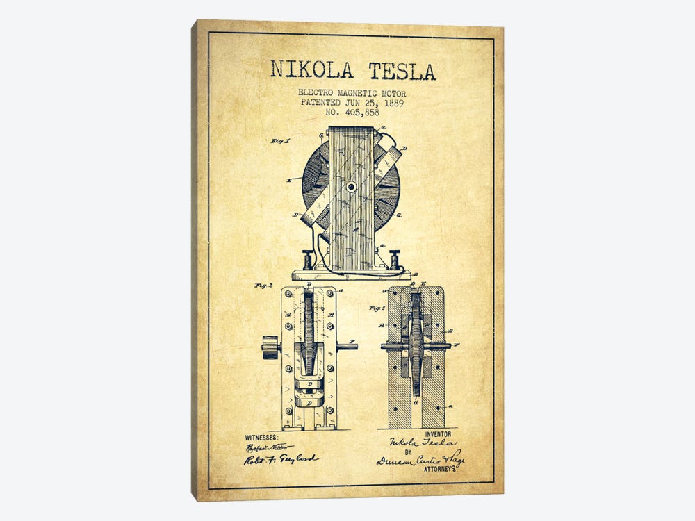 Electro Motor Vintage Patent Blueprint by Aged Pixel 1-piece Canvas Artwork