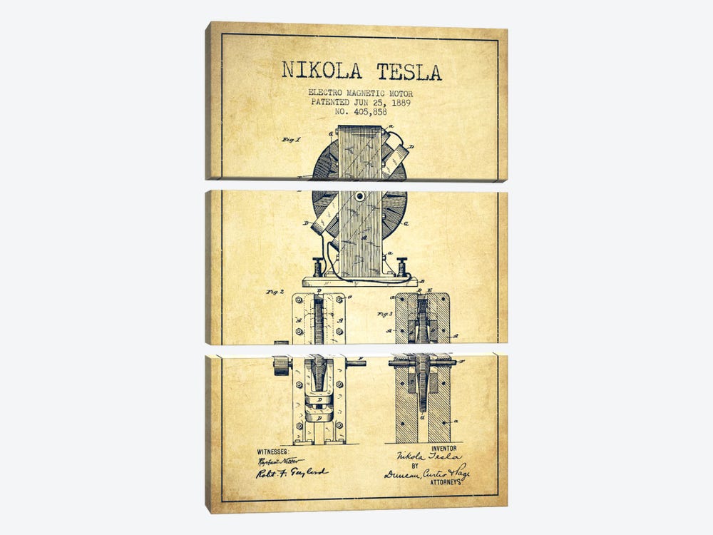 Electro Motor Vintage Patent Blueprint by Aged Pixel 3-piece Canvas Wall Art