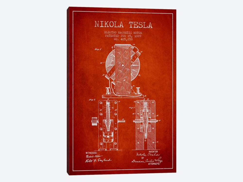 Electro Motor Vintage Red Patent Blueprint by Aged Pixel 1-piece Canvas Artwork