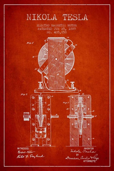 Engineering & Machinery Blueprints: Electro Motor Vintage Red Patent Blueprint by Aged Pixel